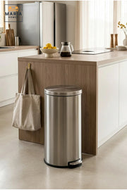 Stainless Steel Round Pedal Trash Bin with Lid, Slim Hands-Free Waste Container for Kitchen, Bathroom, Bedroom, Office, Hotel and Commercial Use