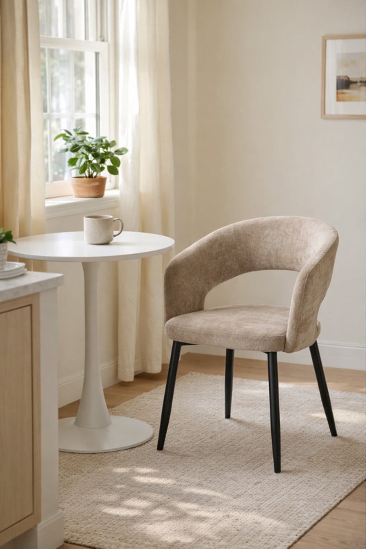 Dark Beige Fabric Arm Dining Chair 80x44x48cm Modern dark beige fabric Kitchen