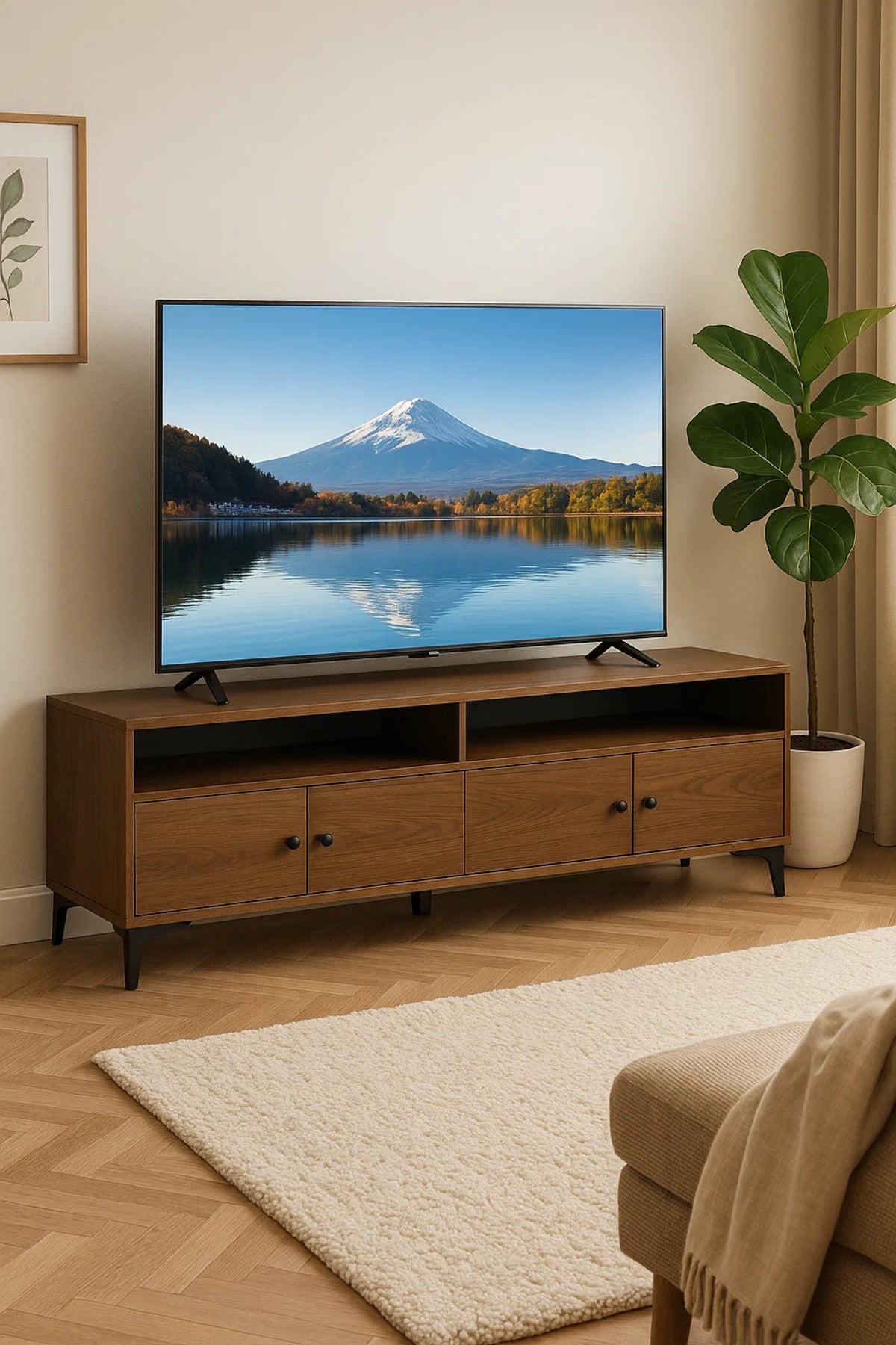 Modern Dark Brown TV Stand with 4 Cabinets and Open Shelves Ð 180x40x50 cm Wooden Entertainment Unit