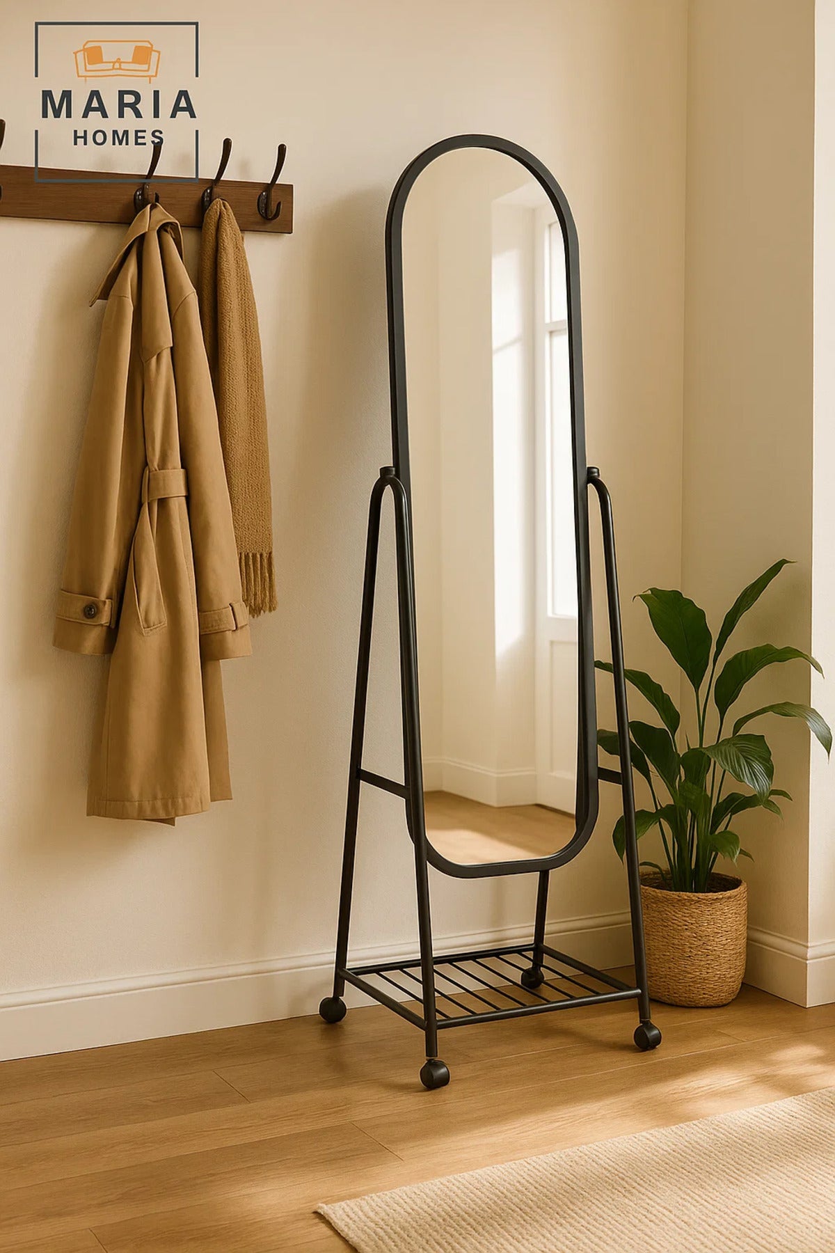 Black Full Length Standing Mirror with Metal Frame Floor Dressing Mirror for Bedroom Hallway Decor