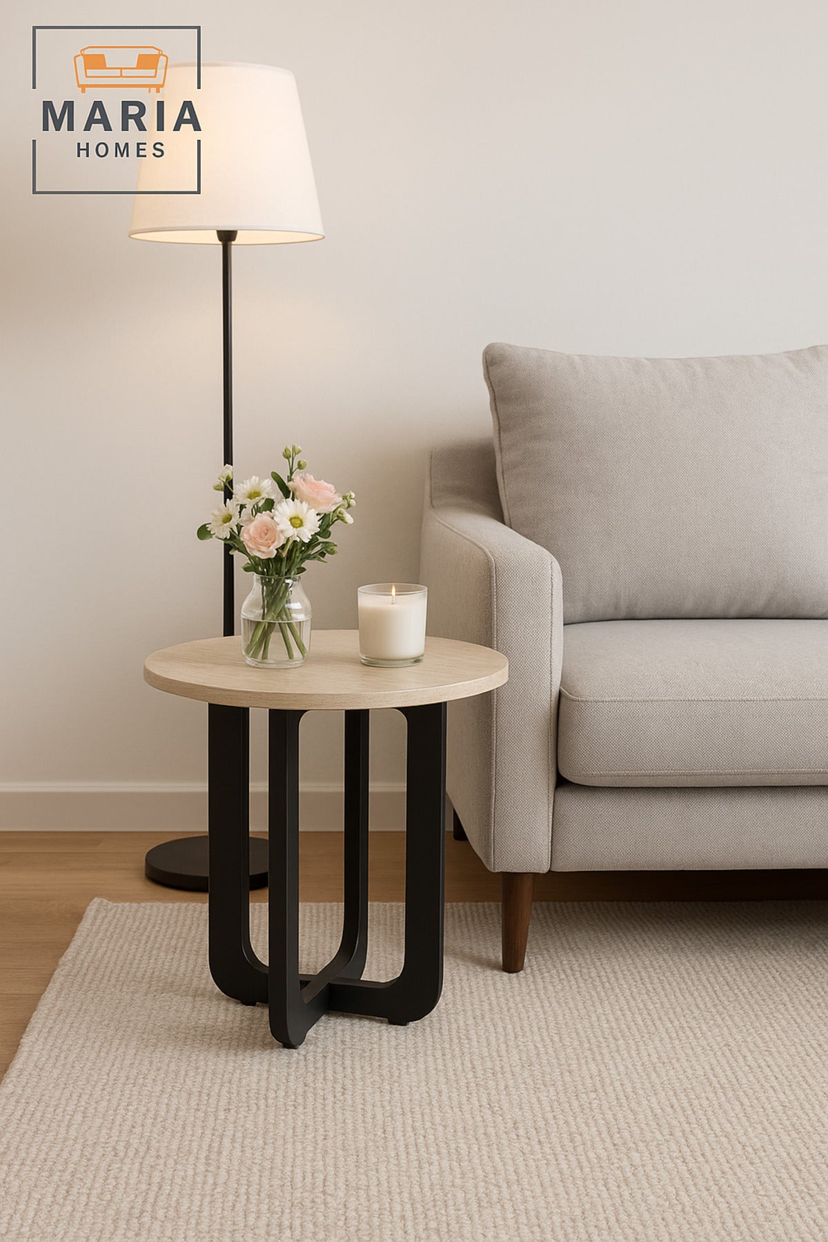 Modern Round Wooden Side Table Ð Black Base Legs 45_55 cm