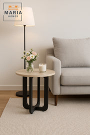 Modern Round Wooden Side Table Ð Black Base Legs 45_55 cm