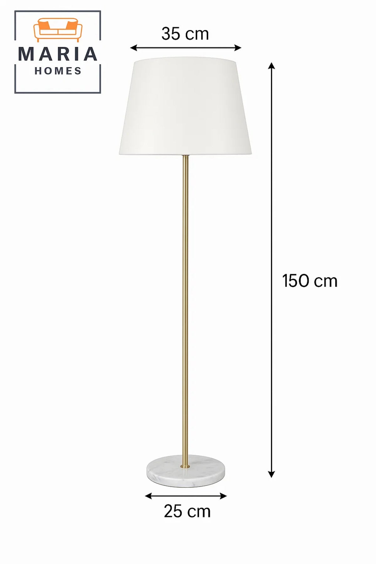 Gold Floor Lamp with White Shade and Marble Base