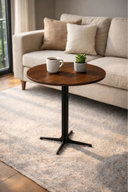 Beige Round Coffee Table with Black Base, 70x70x75 CM beige round coffee Dinner
