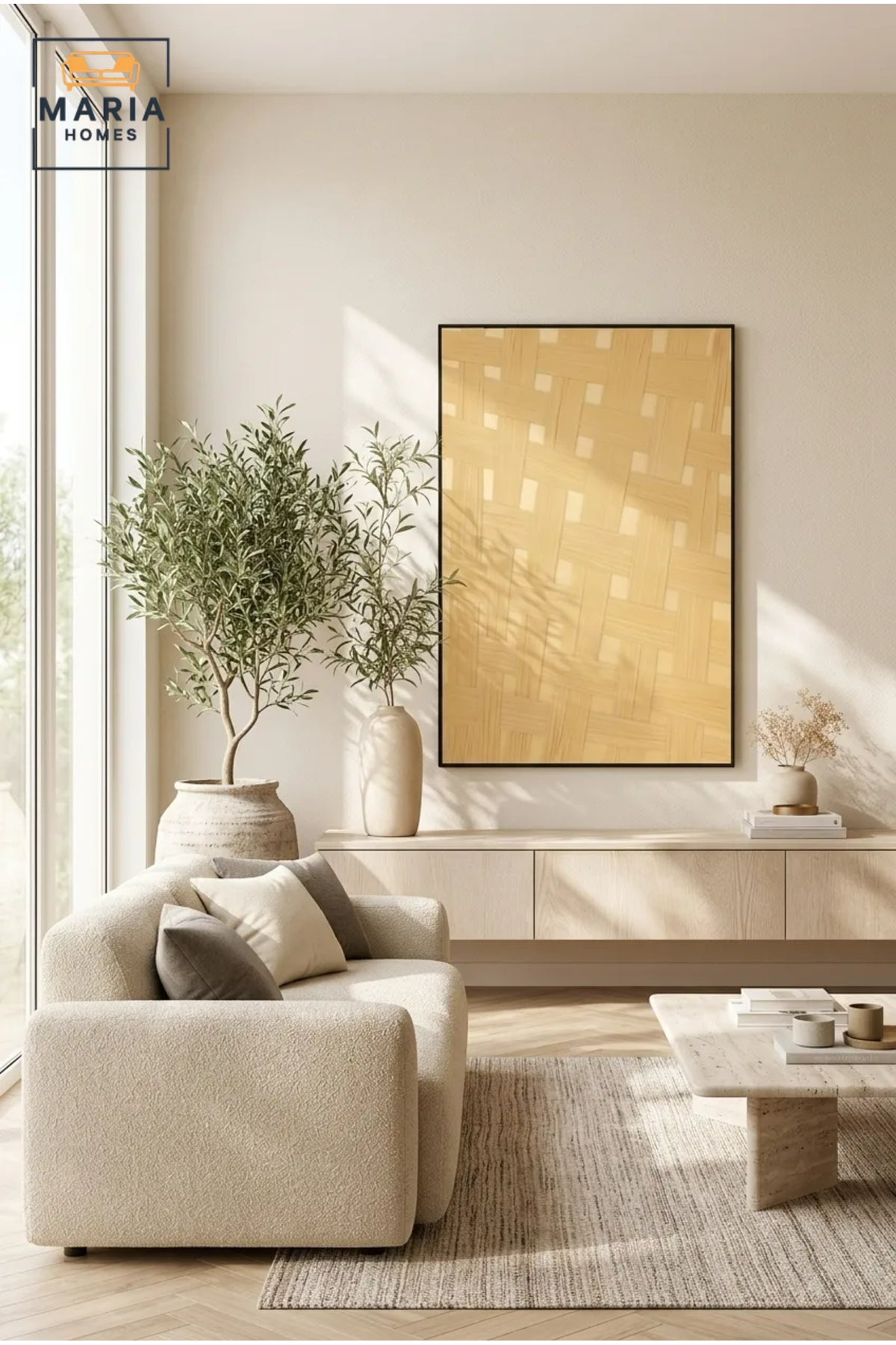 Modern Woven Pattern Framed Wall Art √ê Beige Textured Decorative Painting for Living Room, Bedroom & Office D≈Ωcor