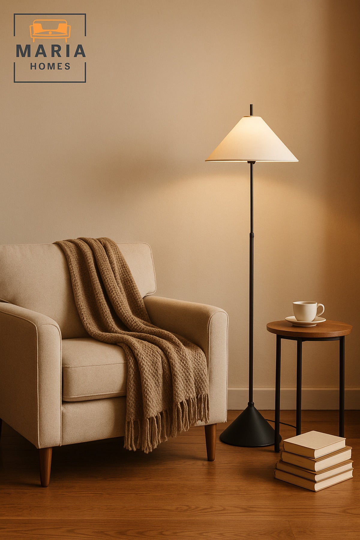 Modern Black Floor Lamp with White Conical Shade Ð Minimalist Standing Light