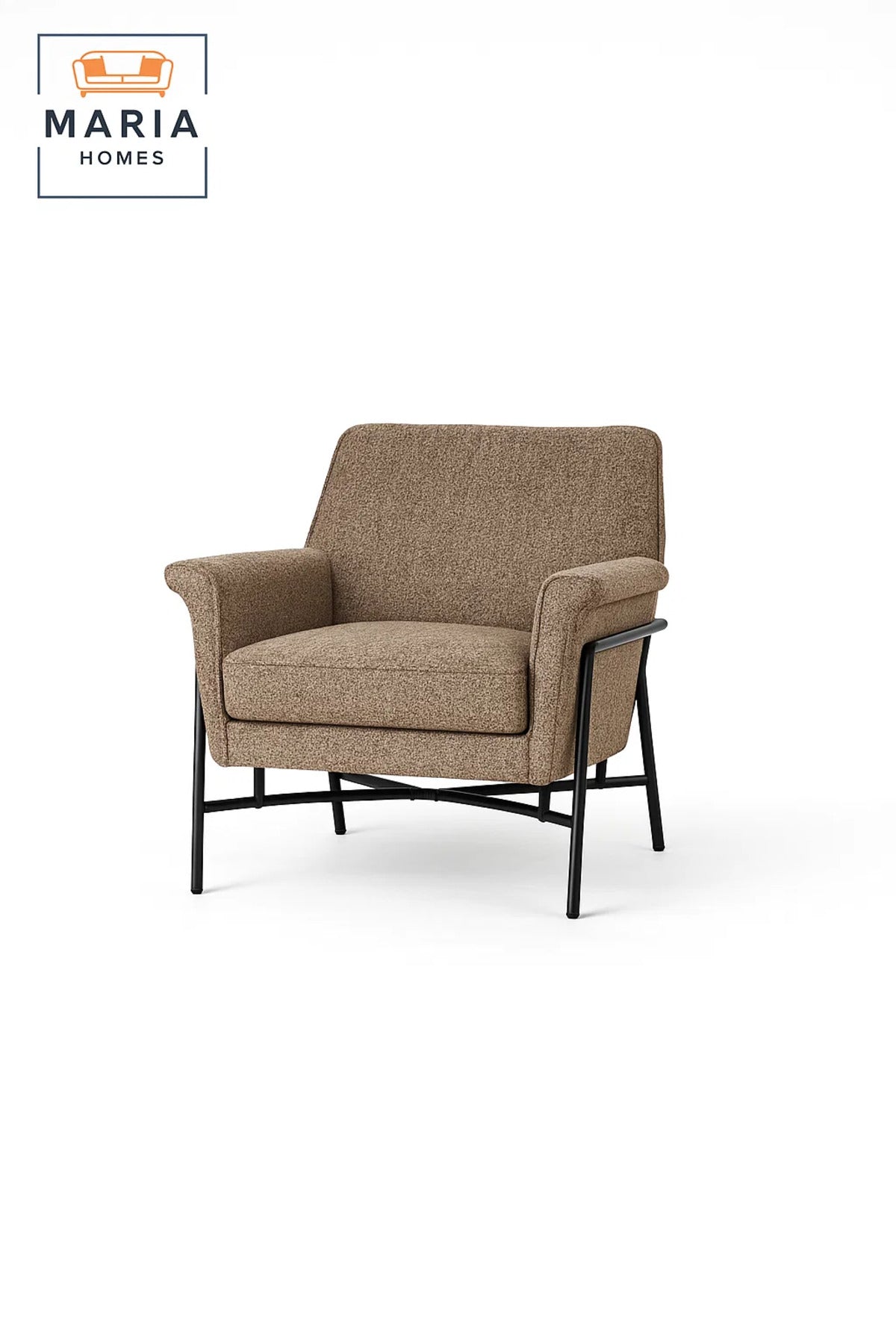 Modern Upholstered Armchair Brown Comfortable Accent Chair with Metal Frame