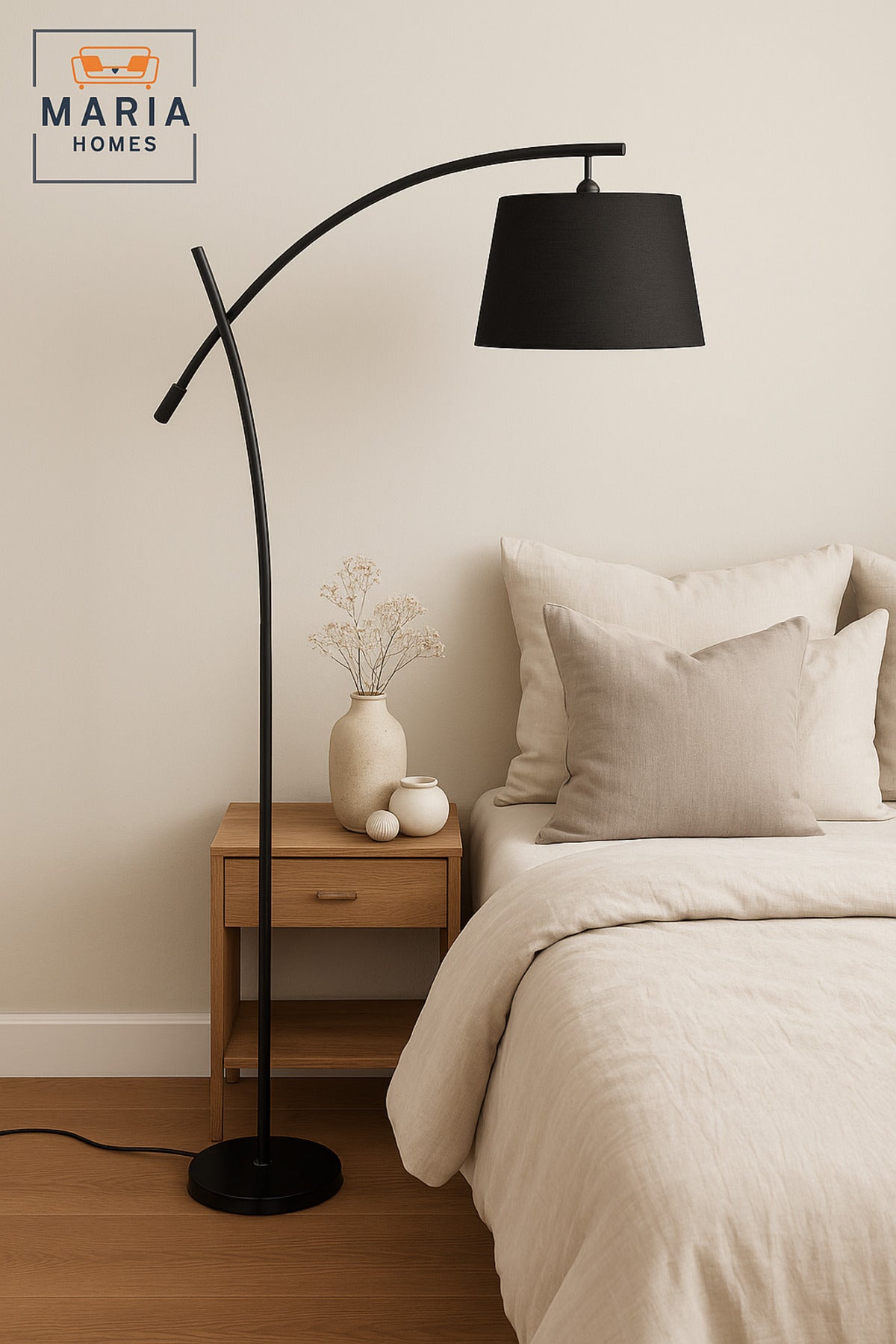 Modern Black Floor Lamp with Black Fabric Shade Ð Stylish Home Lighting