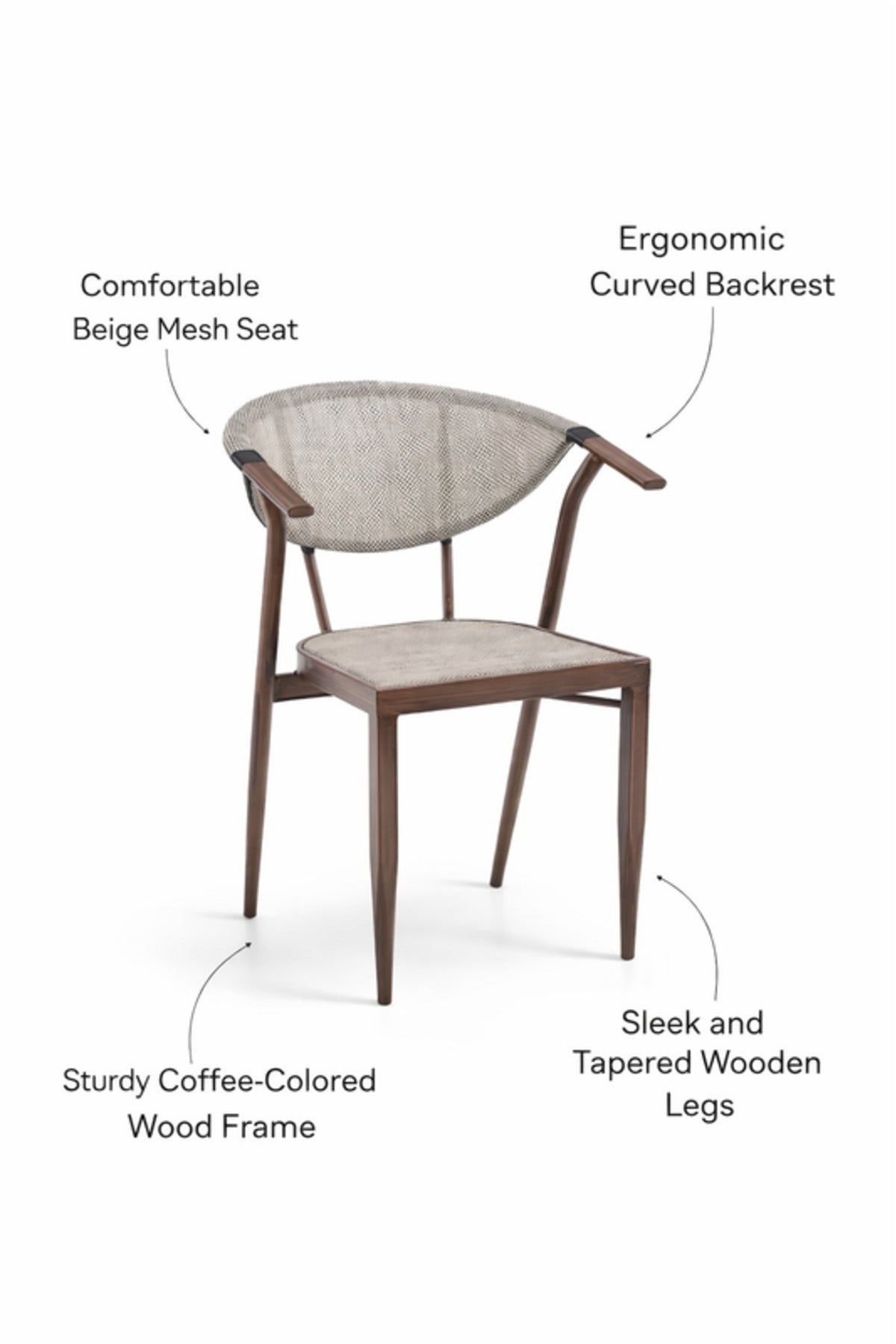 Beige and Coffee Modern Dining Chair with Mesh Back Armrests beige coffee Garden