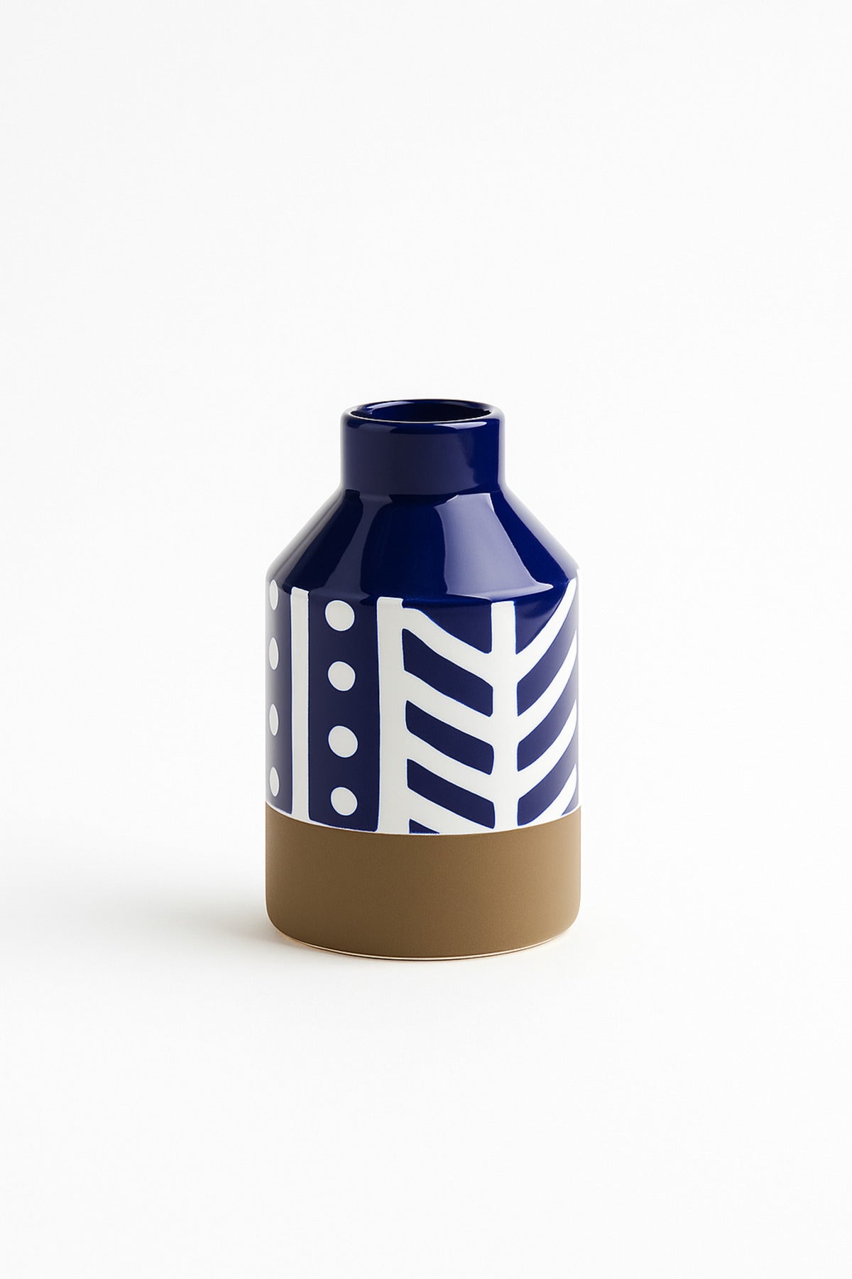 Dark Blue and White Ceramic Vase Ð Modern Geometric Decorative Piece
