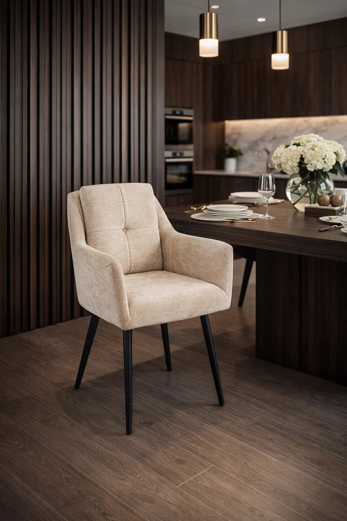 Light Beige Armchair with Black Legs, 86x50x44 CM light beige armchair Dining Room
