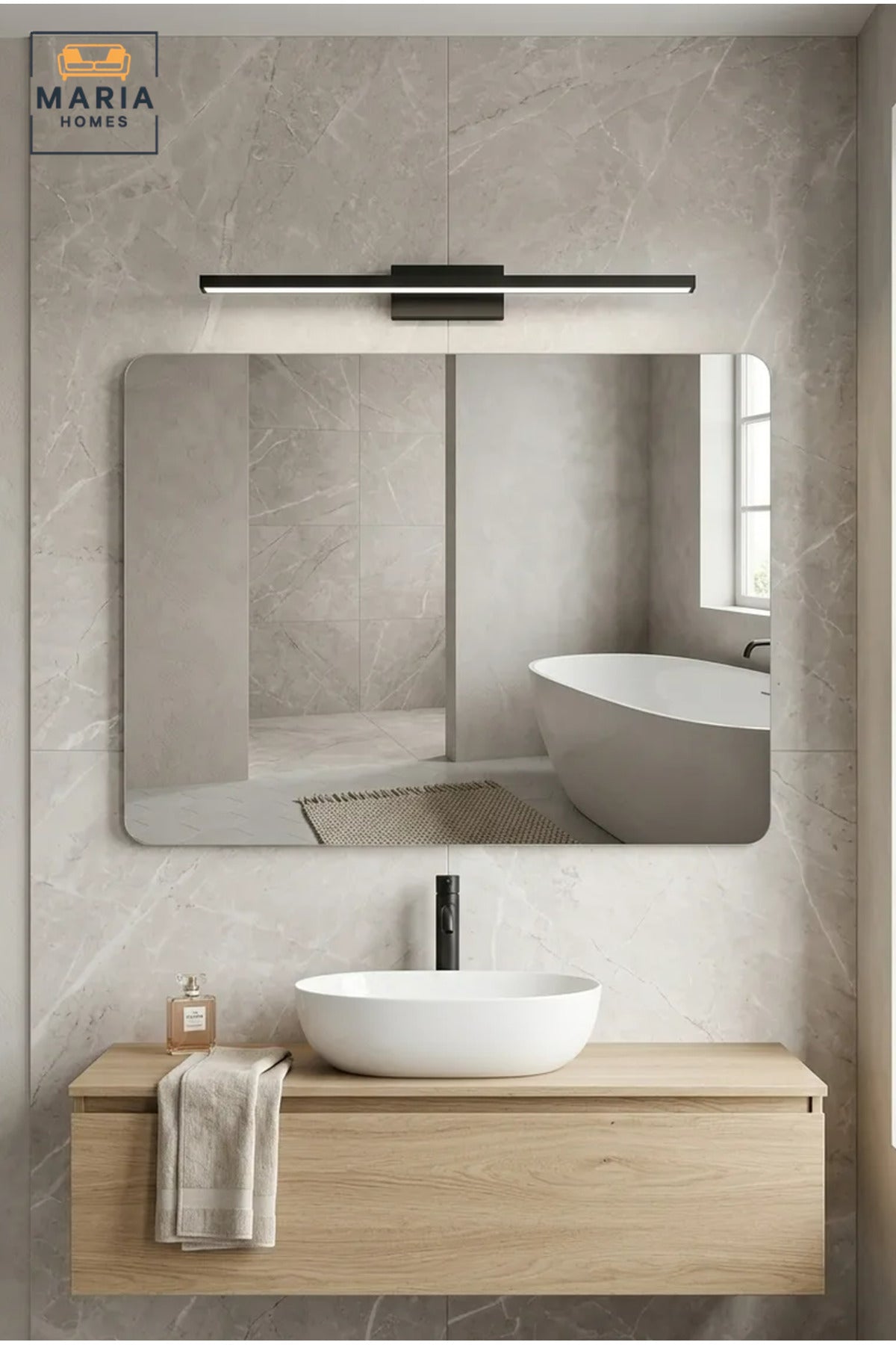 Frameless Rectangular Wall Mirror 80 × 60 cm with Soft Rounded Corners, Modern Decorative Mirror for Bathroom, Bedroom, Dressing Area, Hallway and Vanity