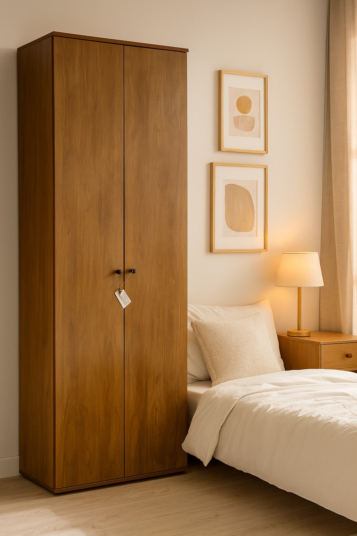 Modern Brown Wooden Wardrobe √ê 196_62_36 cm | Elegant 2-Door Storage Cabinet for Bedroom or Office