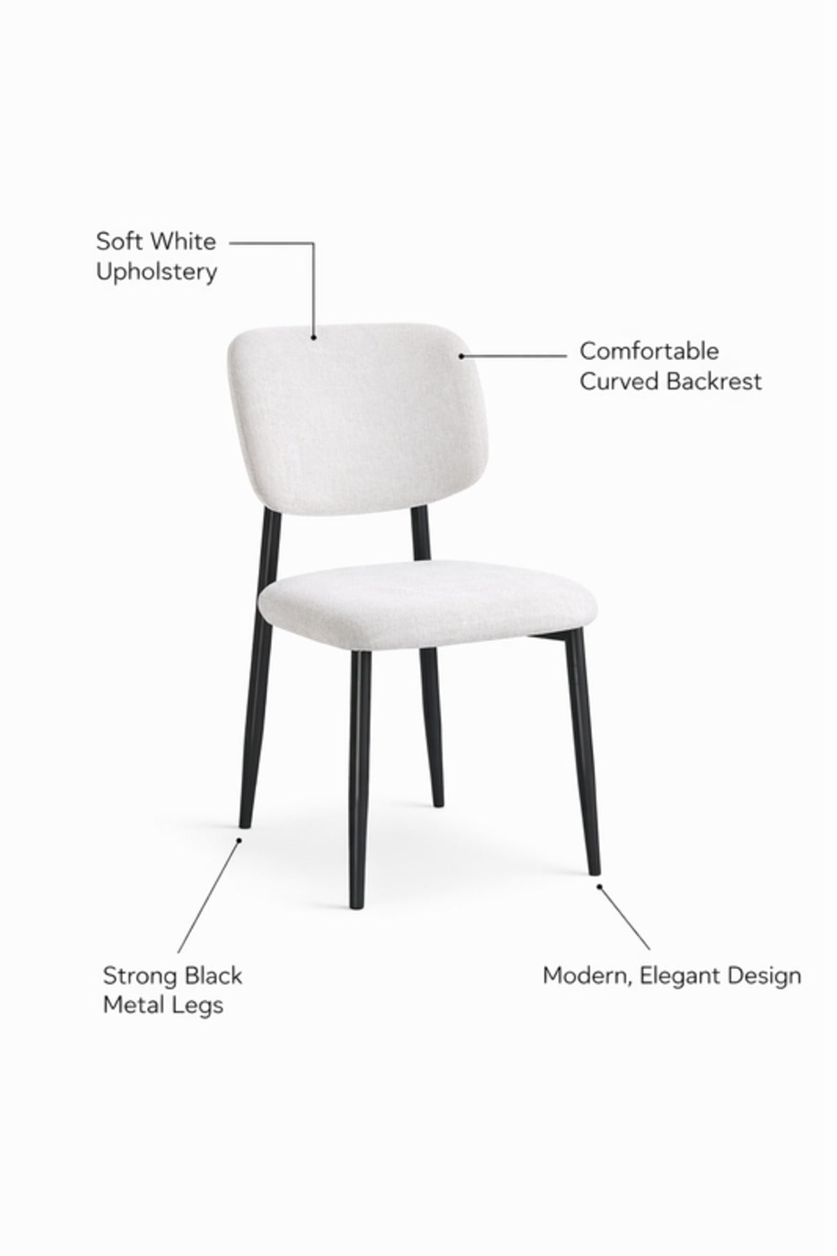 Stylish White Dining Chair with Black Metal Legs stylish white dining Kitchen