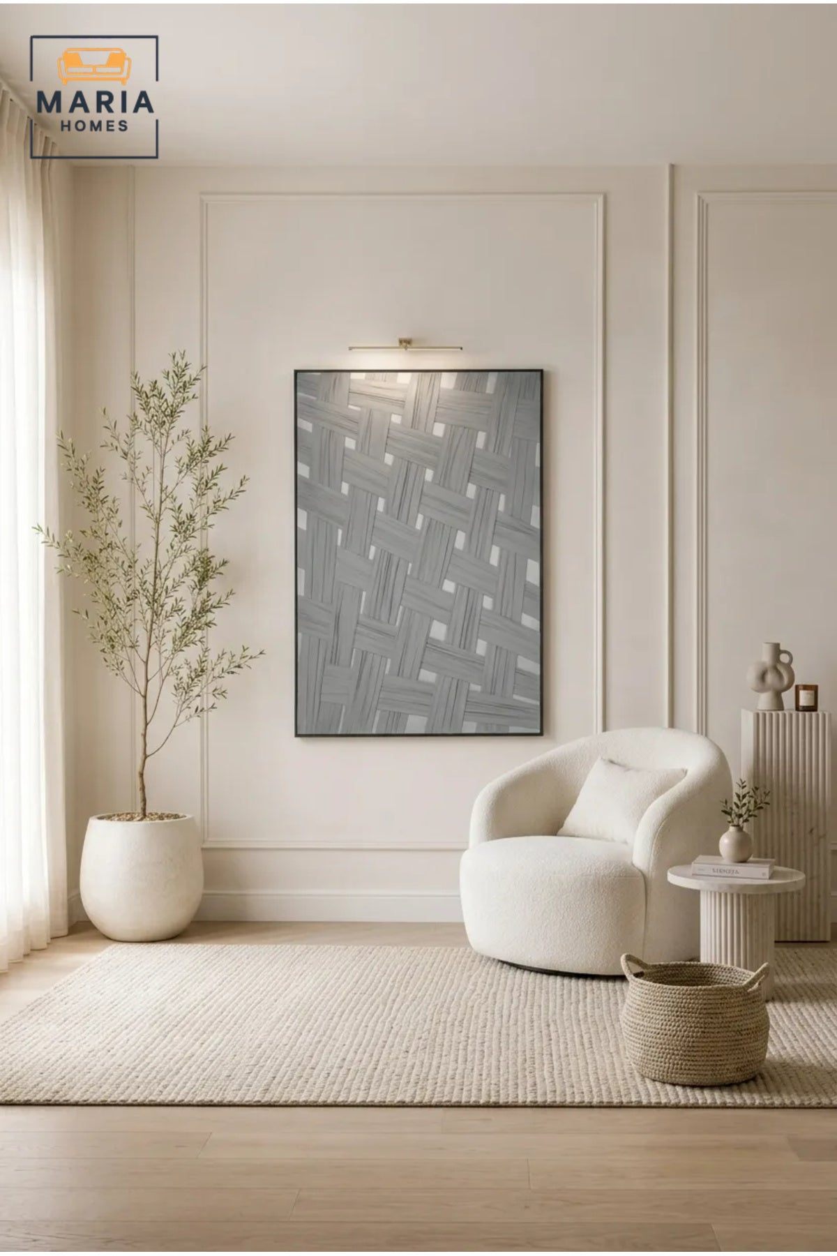 Gray Basket Weave Abstract Wall Art with Black Frame √ê Modern Textured Geometric Decorative Artwork
