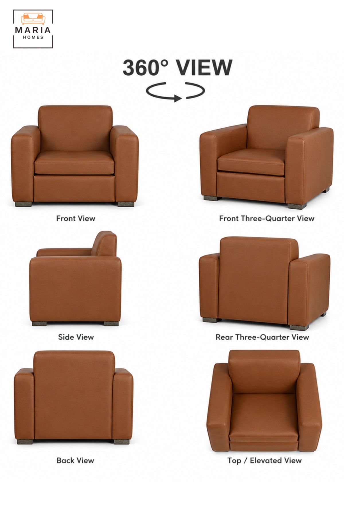 Modern Brown Leather Armchair with Wide Padded Armrests, Cushioned Seat & Low Metal Feet, Contemporary Lounge Accent Chair for Living Room Office Reception