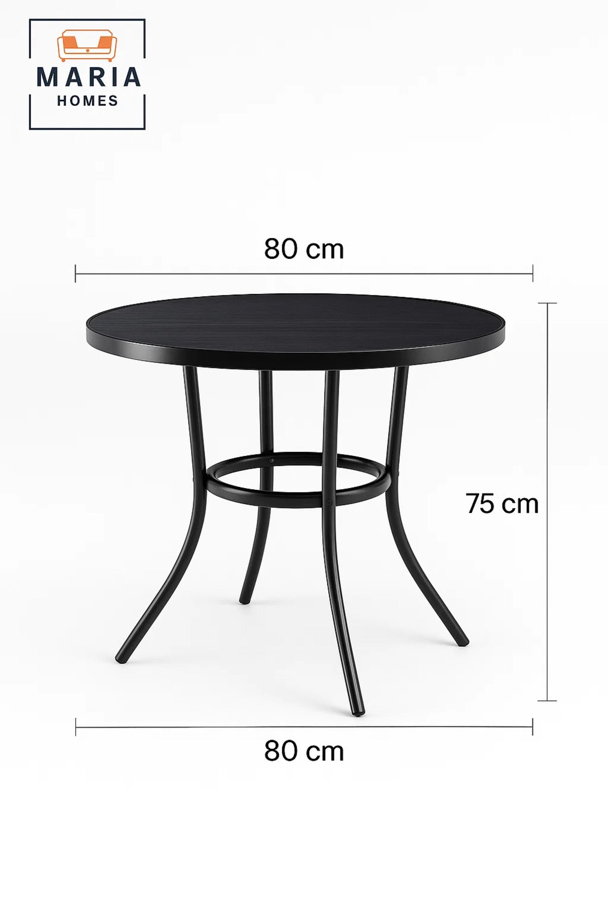 Modern Black Round Outdoor Dining Table 80x80x75 √ê Metal Patio Garden Furniture