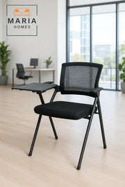 Black Training Chair with Foldable Writing Pad and Mesh Back Ð Stackable Design