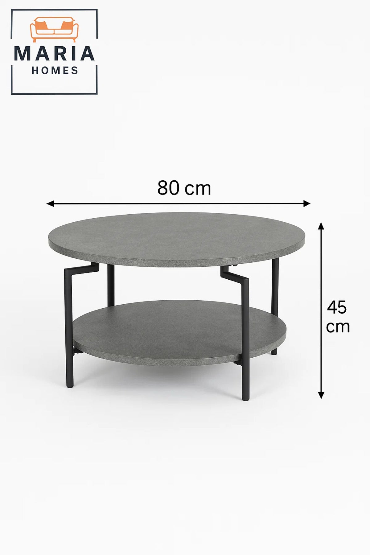 Dual-layer round coffee table in grey concrete finish
