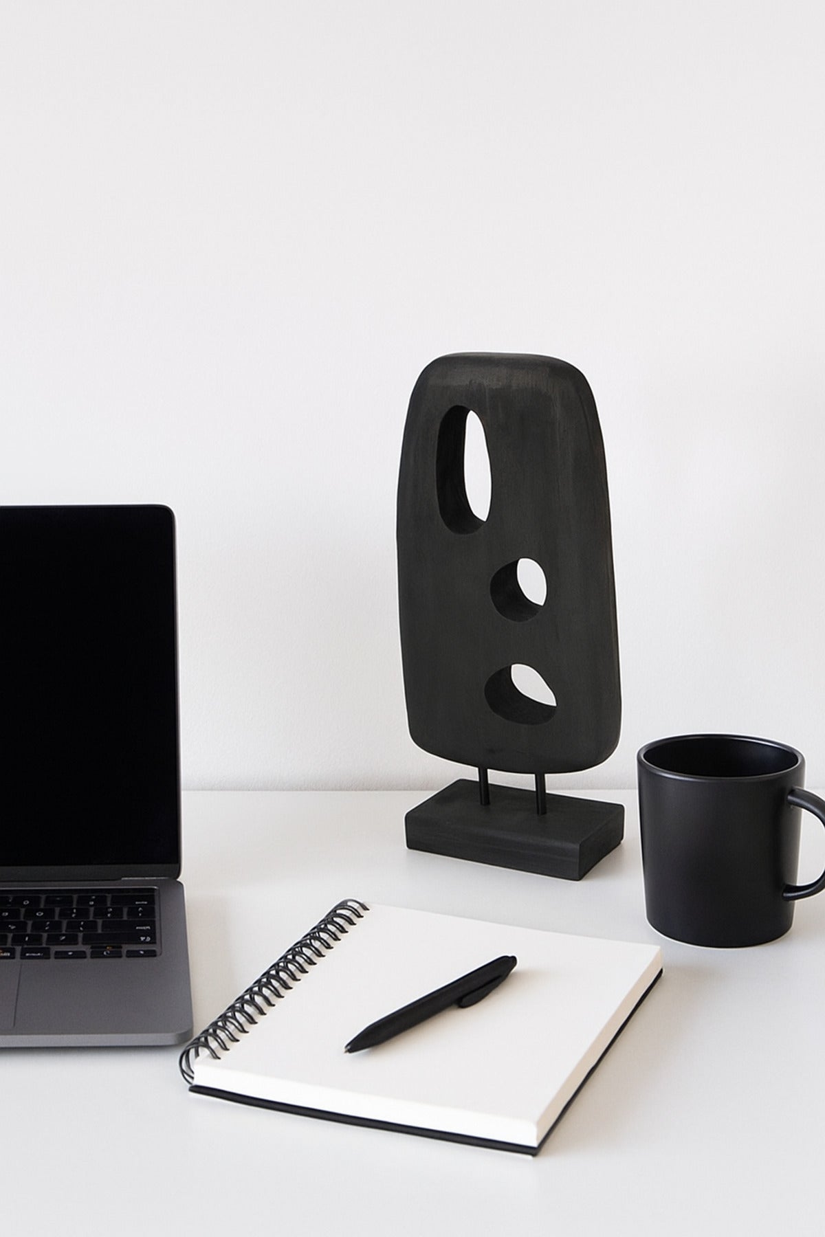 Black Wooden Abstract Cut-Out Sculpture on Stand Ð Modern Decorative Accent