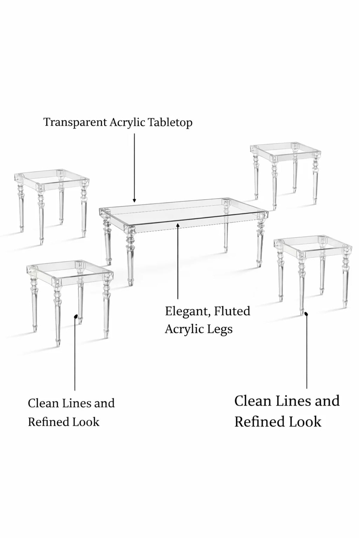Luxury 5-Piece Glass Coffee Table Set with Acrylic Legs √ê Elegant Modern Design for Living Room