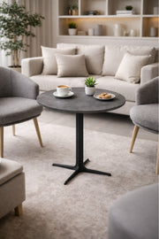 Modern Grey Round Coffee Table with Black Base, 70x70x75 CM modern grey round Dinner