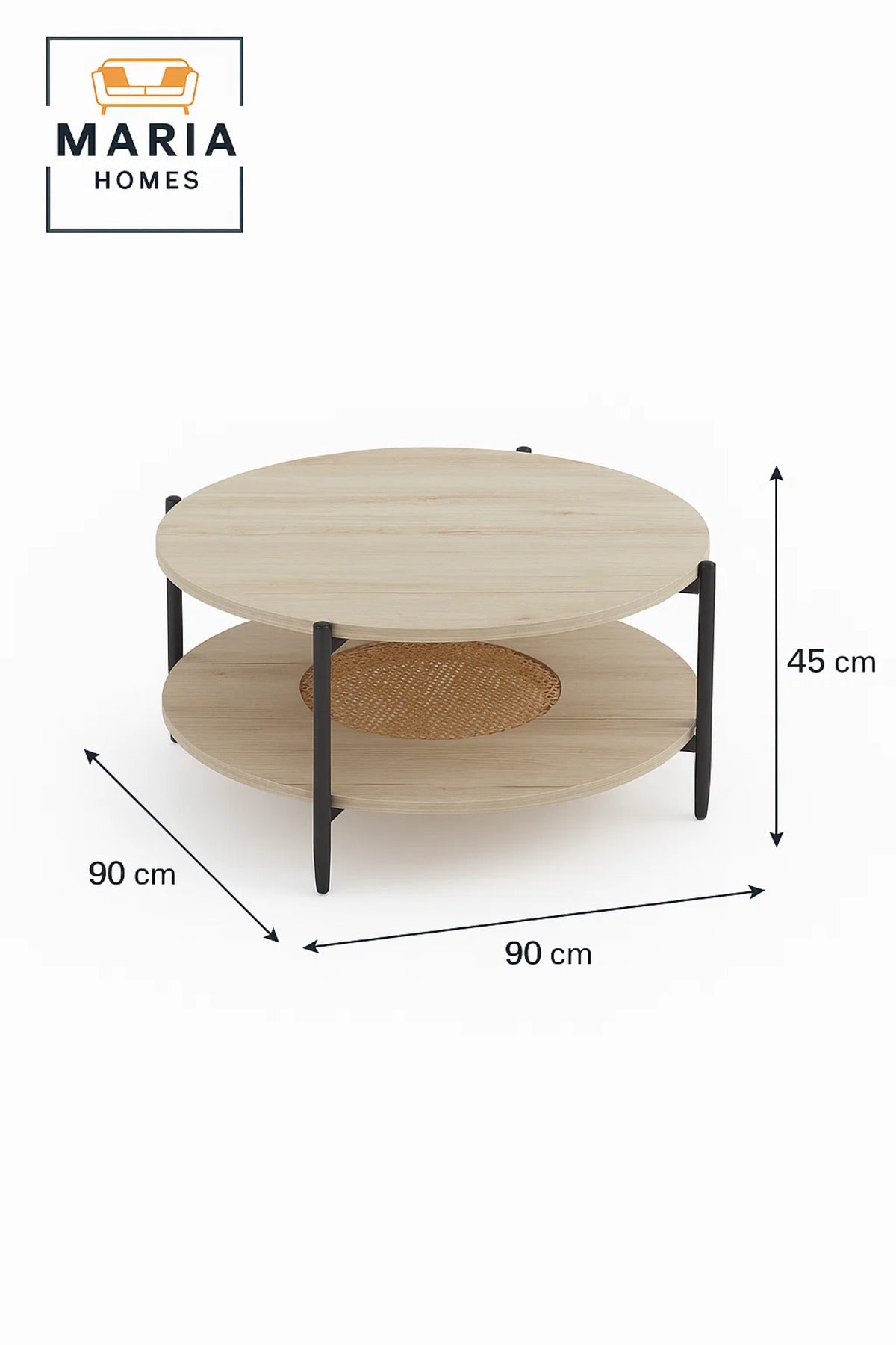Round Light Wood Coffee Table √ê Modern Side Table with Storage Shelf 90_90_45 cm