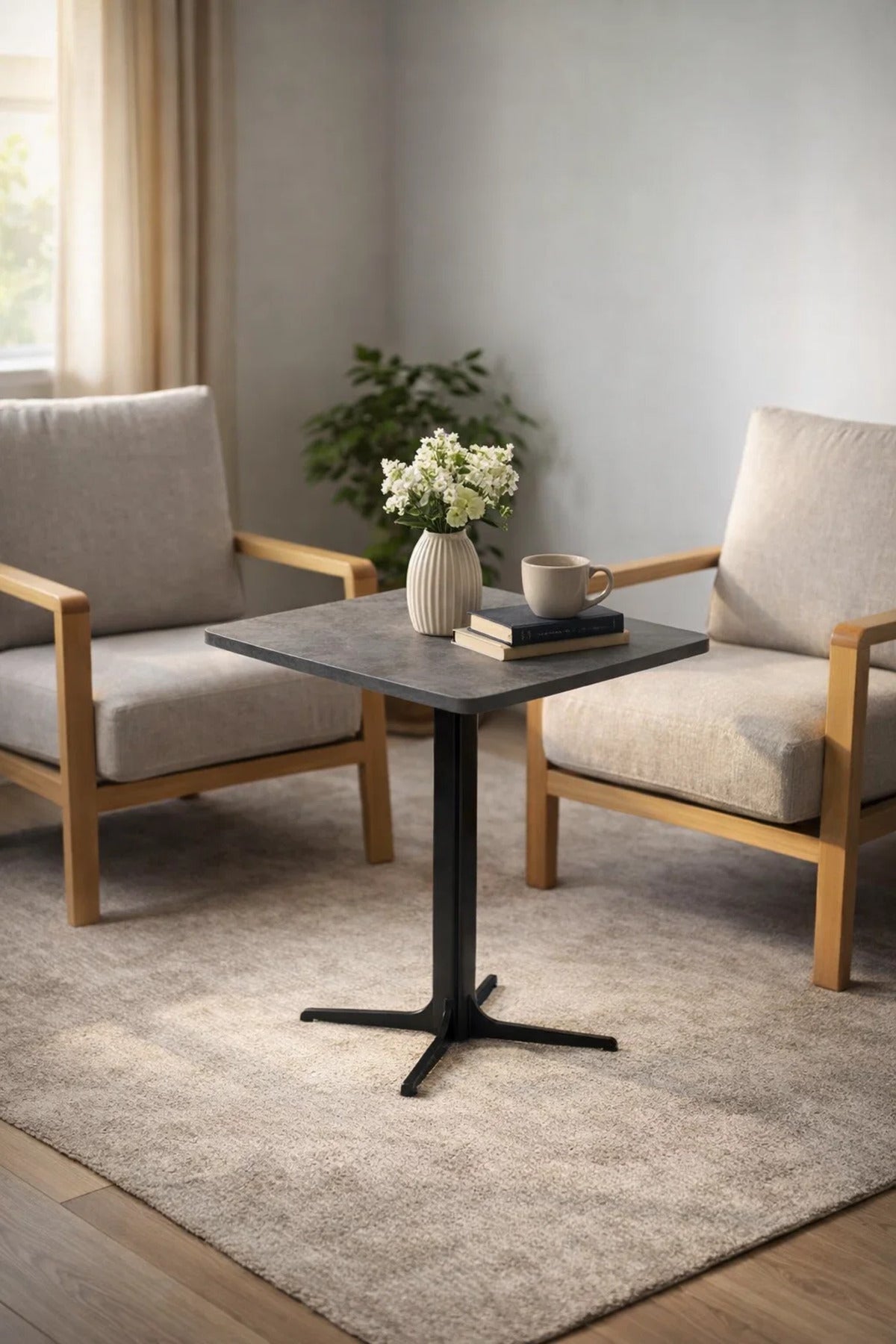 Modern Grey Coffee Table with Black Base, 70x70x75 CM modern grey coffee Dinner