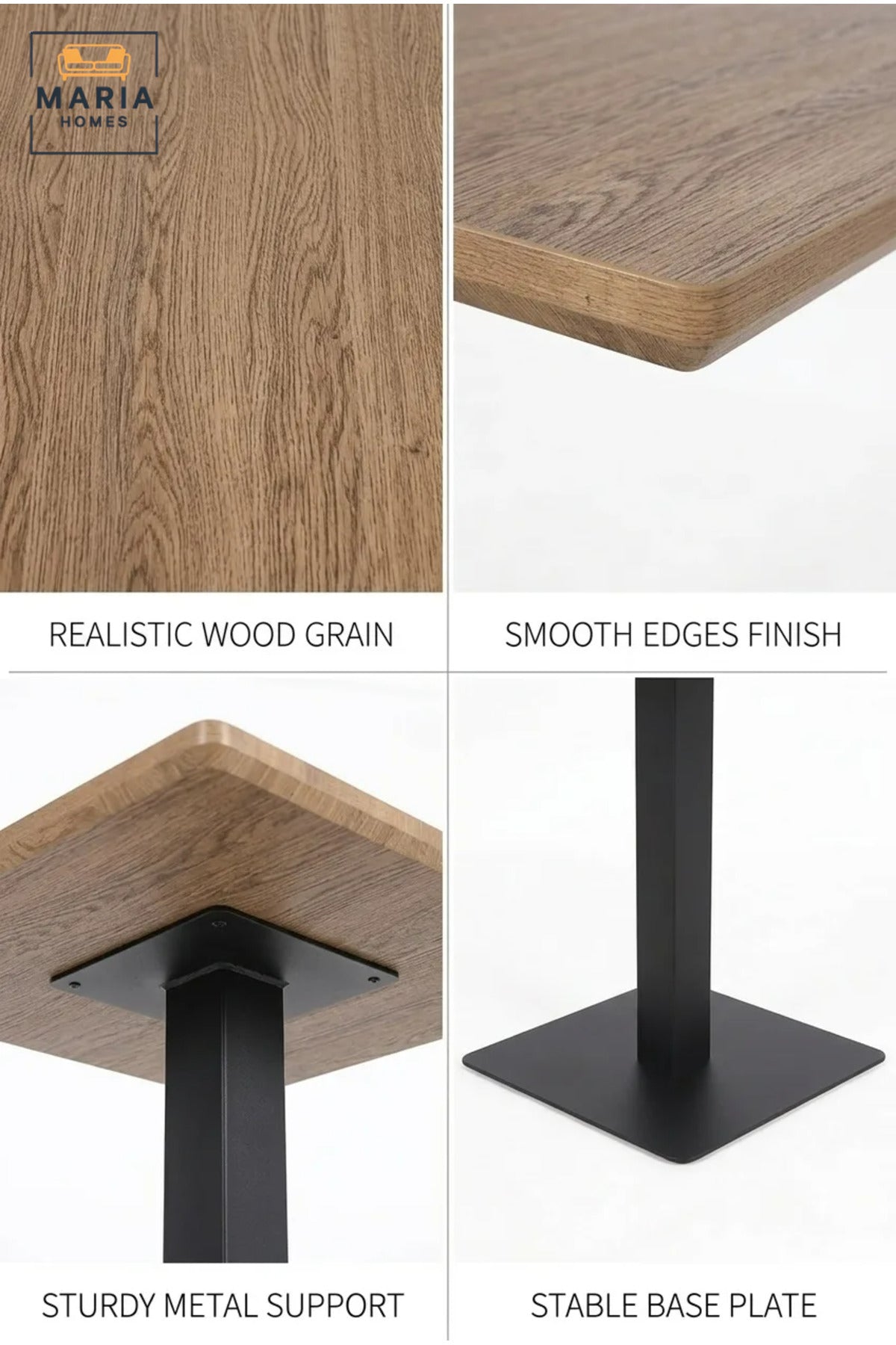 Modern Square Dining Table with Wood Effect Top and Pedestal Base, Space-Saving Table for Dining Room, Kitchen, Café, Restaurant and Break Room
