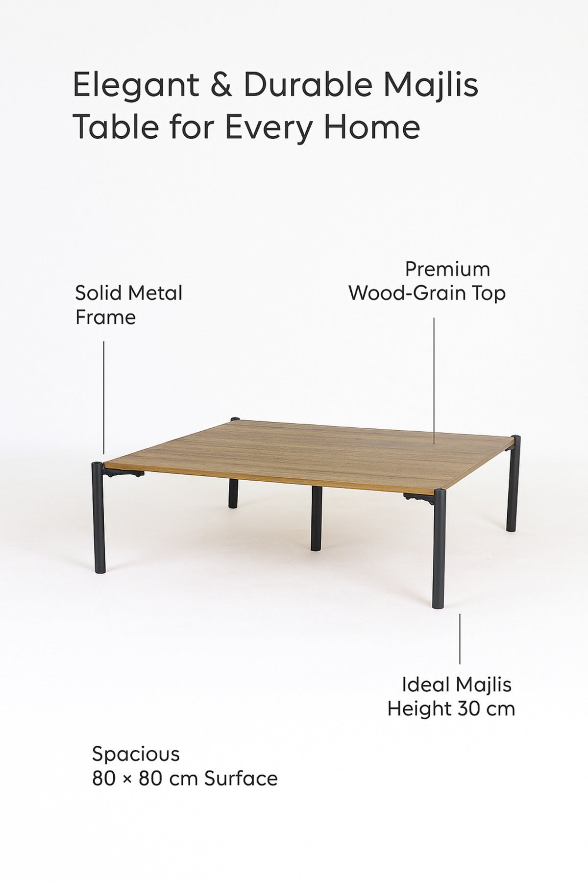 Modern Brown Square Coffee Table with Black Metal Legs Ð Contemporary Center Table 80_80_30 cm