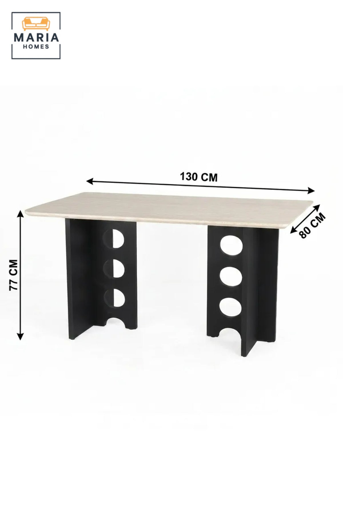 Modern Rectangular Dining Table with Wooden Top and Decorative Cut-Out Base, Contemporary Table for Dining Room, Kitchen, Café and Restaurant