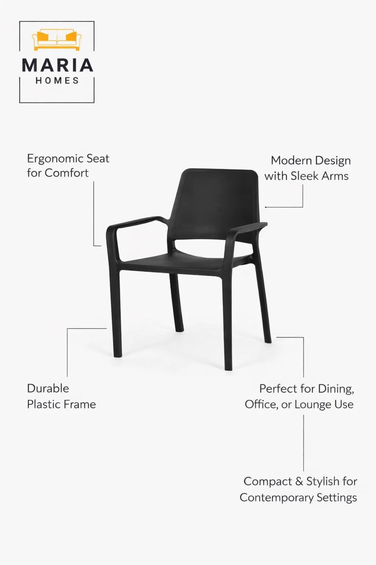 Black Armchair, Comfortable Plastic Chair, Durable Sturdy Chair