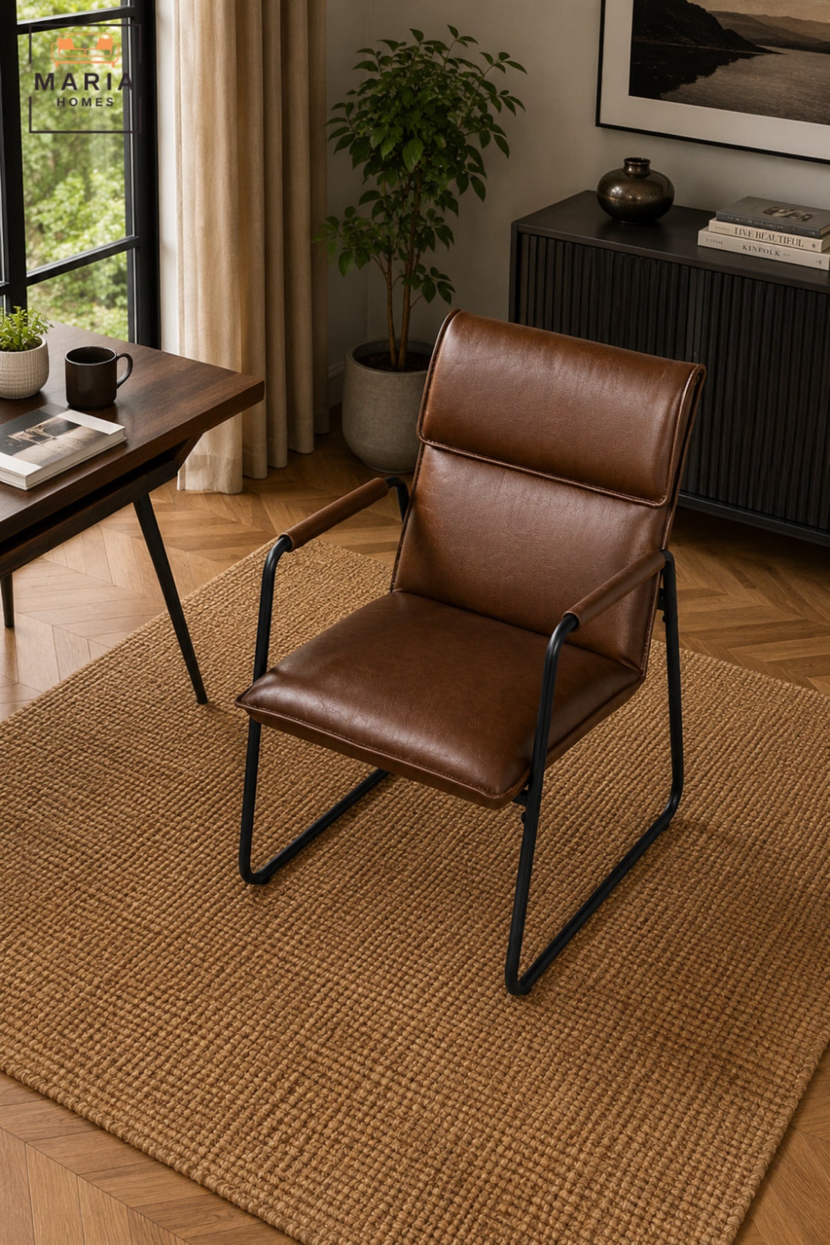 Modern Upholstered Visitor Chair with Padded Seat, High Backrest & Armrests | Contemporary Guest Chair for Office, Meeting Room, Reception & Lounge