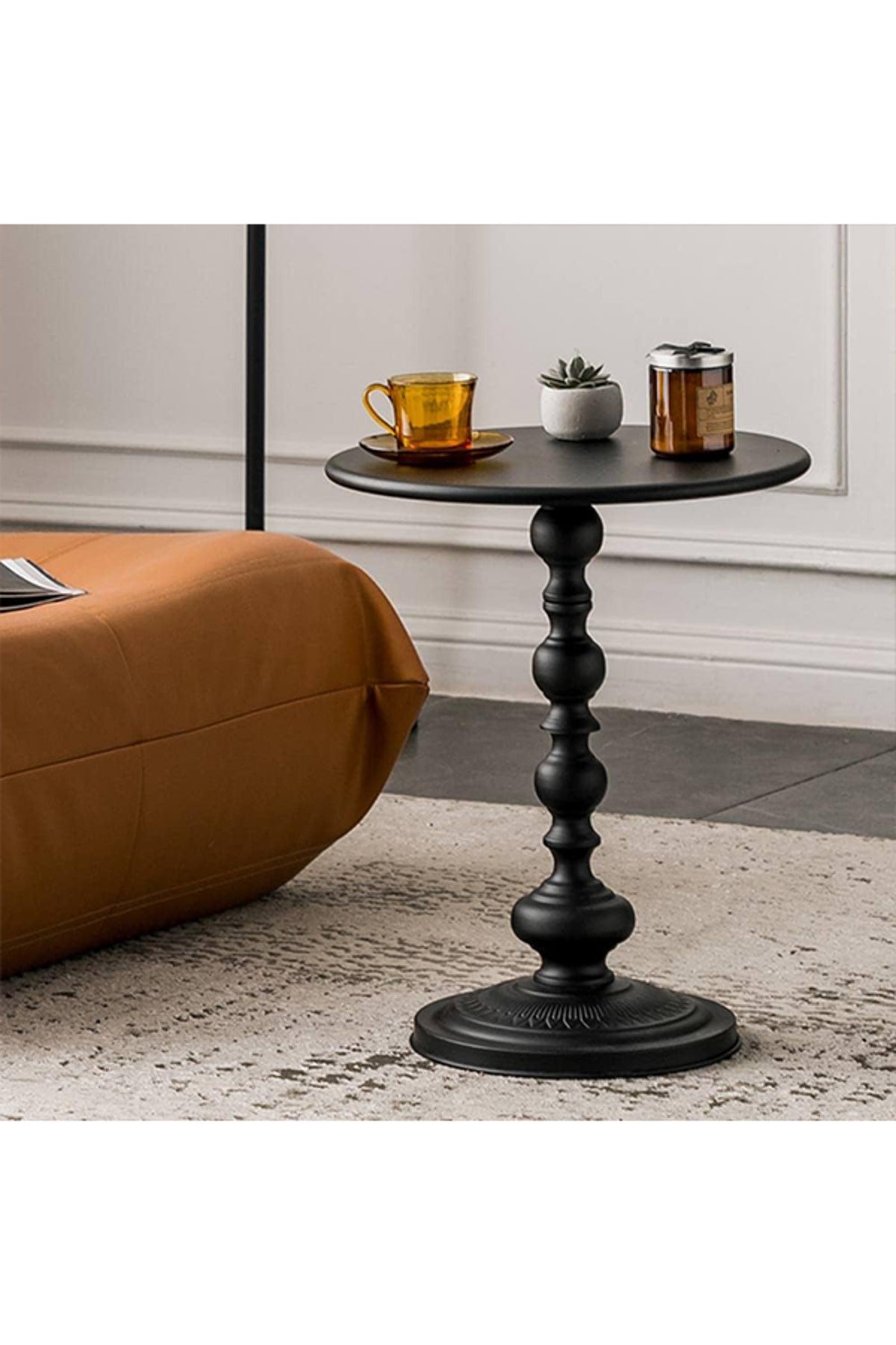 Metal Coffee & Bedside Table, Round Top, Waterproof, Rust-Resistant, Black, 52H x 40W x 28D cm