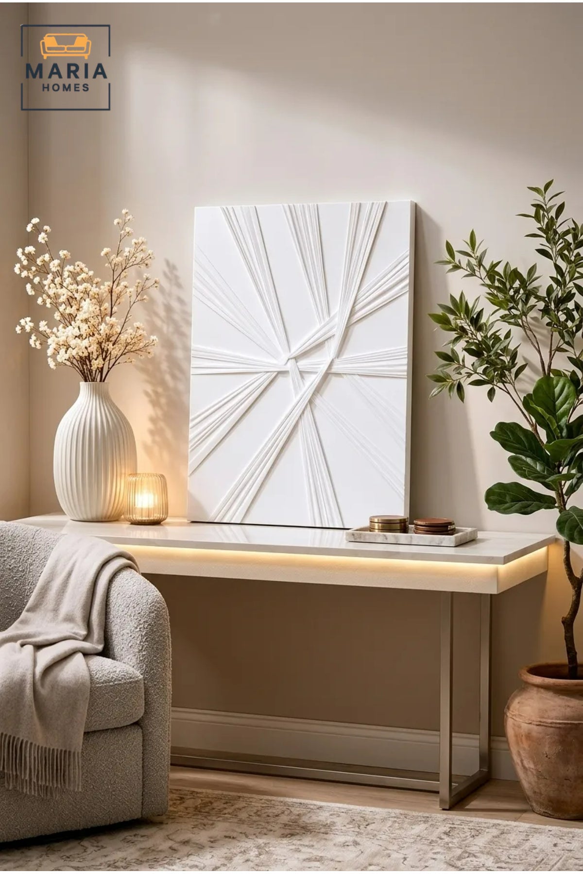 White Textured Abstract Wall Art √ê Modern Vertical Geometric Relief Artwork