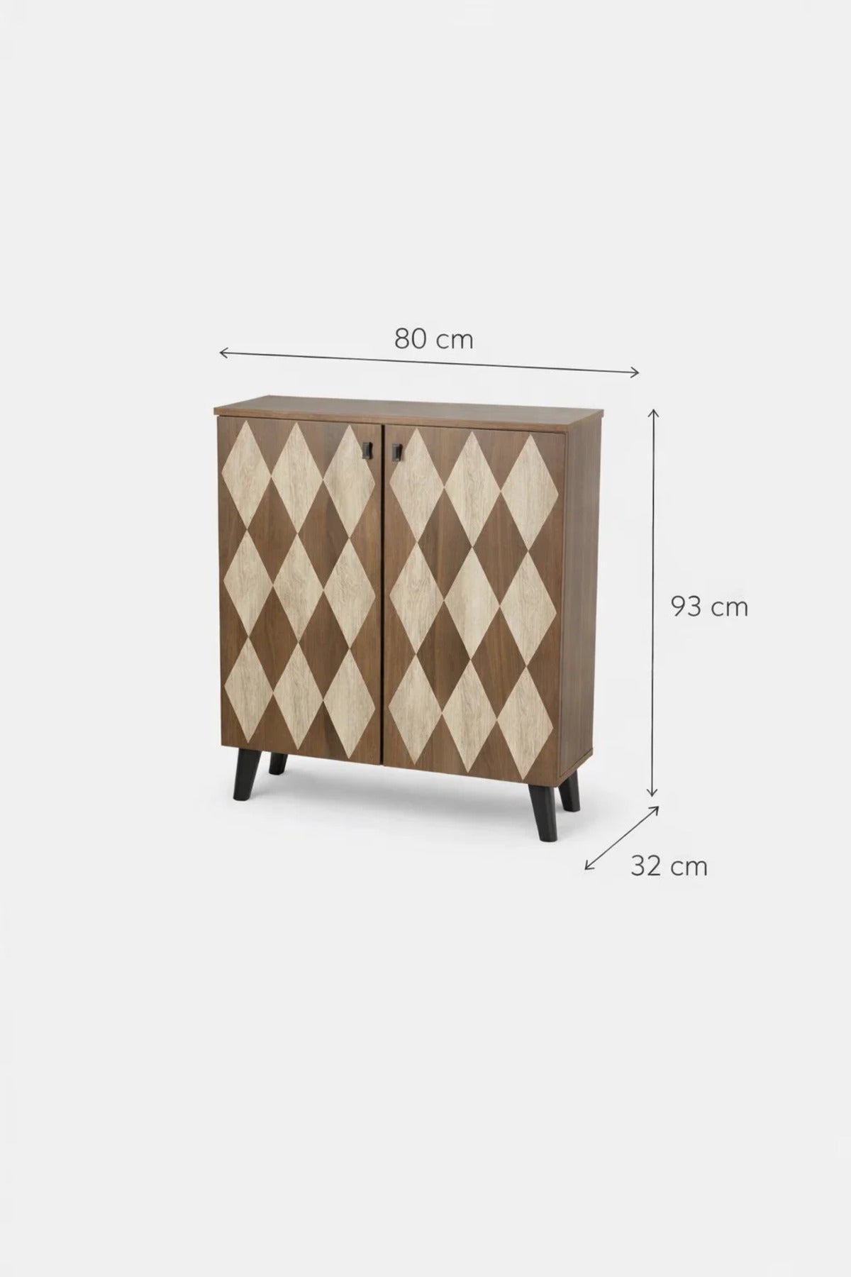 Dark Brown Shoe Cabinet with Geometric Pattern Doors 80 x 32 x 93 cm