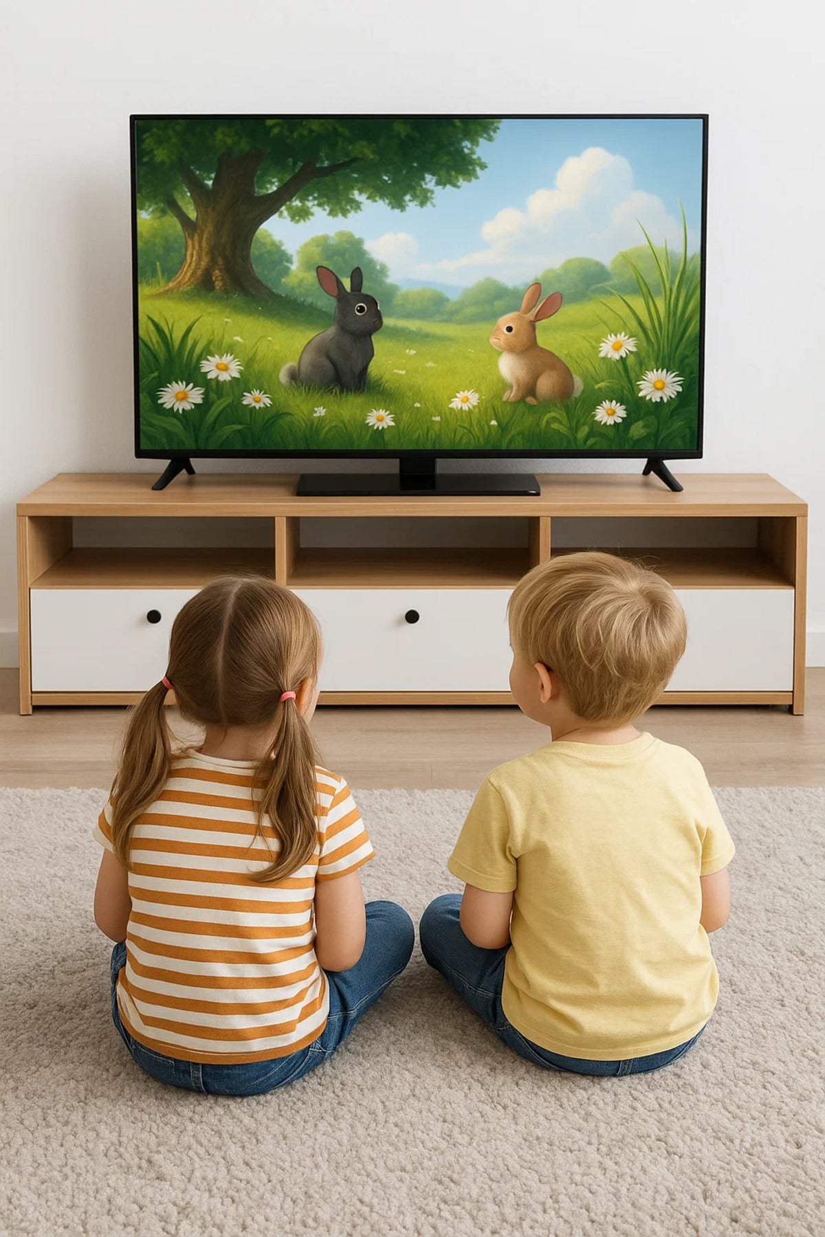 Modern Low-Profile TV Stand in Wood & White Finish Ð 160x40x40 cm Storage Console