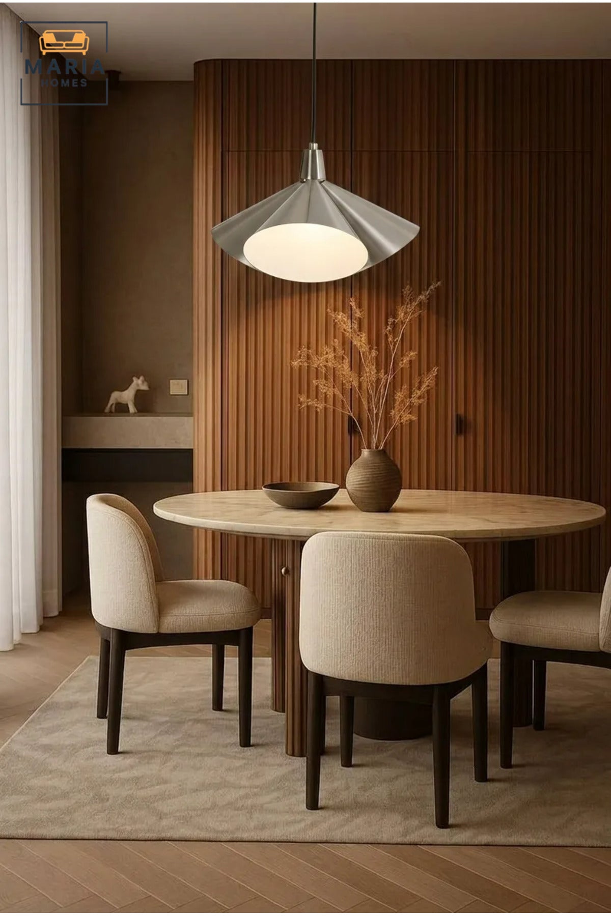Modern Pendant Light with Sculptural Metal Shade and Diffuser, Hanging Ceiling Lamp for Dining Room, Kitchen Island, Living Room, Café and Restaurant