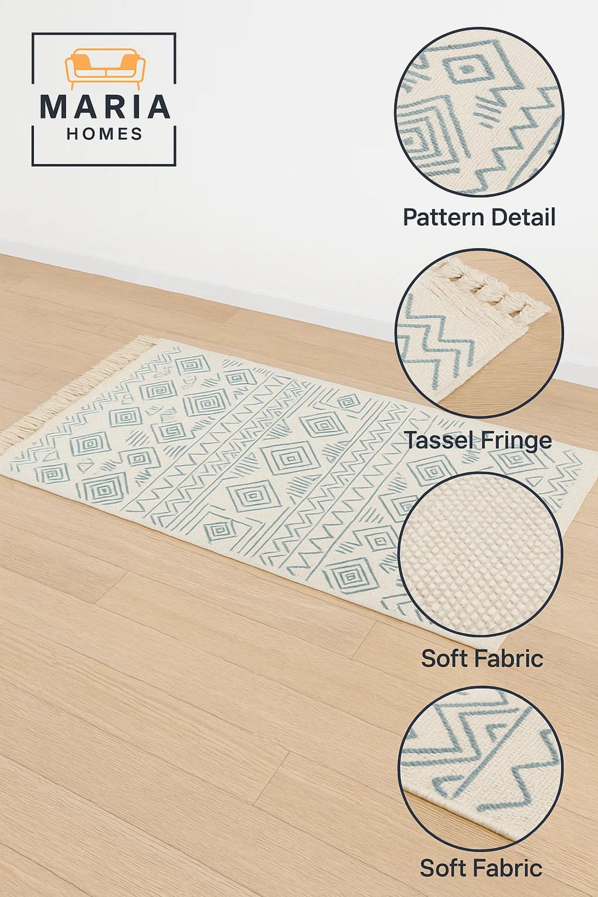 Bohemian Cotton Area Rug with Fringe Ð size 60x80 cm, Geometric Tribal Design