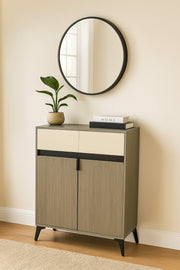 Modern Grey Storage Cabinet with Cream Drawers Ð 2-Door Wooden Sideboard 80_33_95 cm