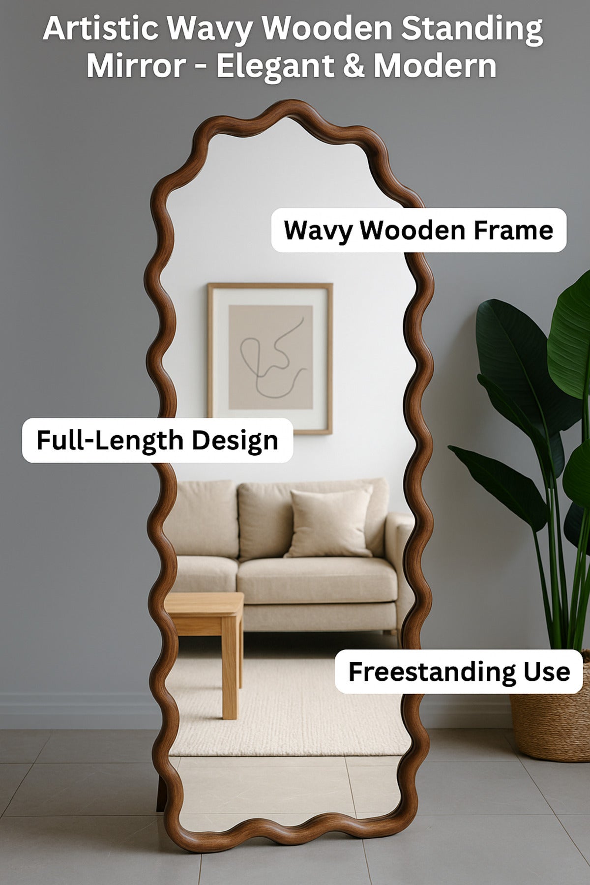 Wavy Wooden Frame Floor Mirror 163_60 cm Ð Full-Length Standing Dressing Mirror
