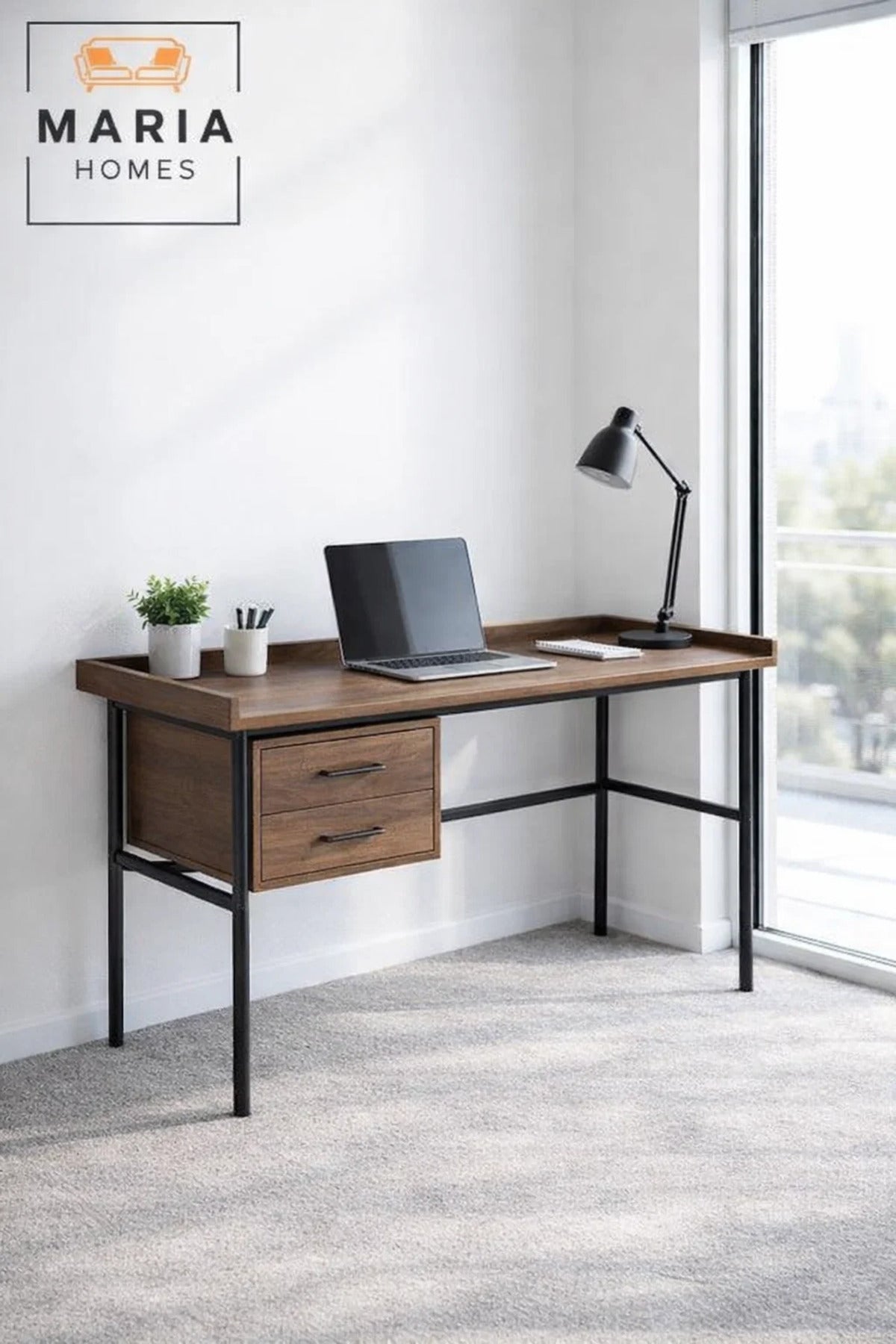 Dark Wood Office Desk 120_60_79 cm √ê Modern Work Desk with Storage Drawers