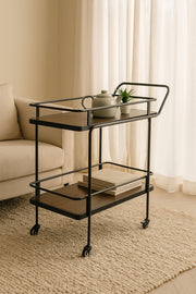 Modern Coffee Brown Serving Trolley with Metal Frame √ê 2-Tier Bar Cart with Wheels 83_40_80 cm
