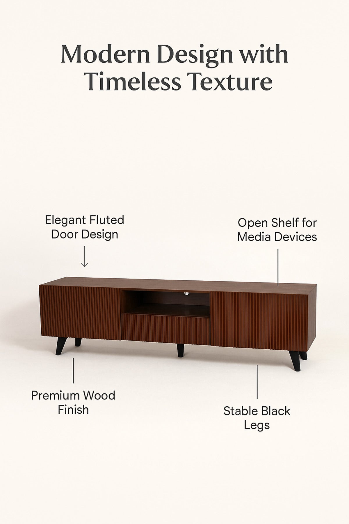 Brown Wooden TV Stand 160_40_55 cm Ð Modern Ribbed Design TV Unit with Storage Cabinets and