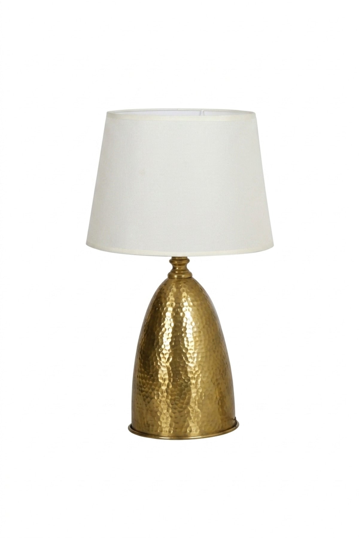 Luxury Hammered Gold Table Lamp with White Fabric Shade and Sculptural Dome Base for Bedroom, Living Room, Office, Hotel and Bedside Décor