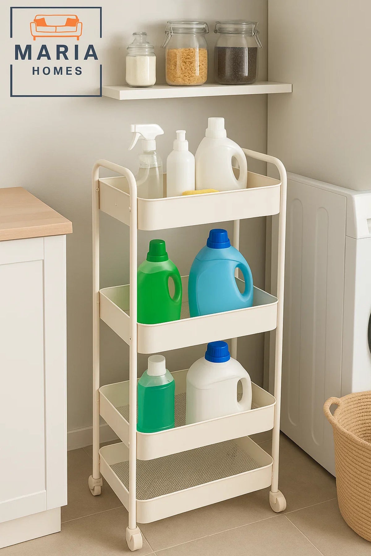 4-Tier White Rolling Kitchen Storage Cart Ð Organizer for Spices, Jars, Fruits & Pantry Essentials