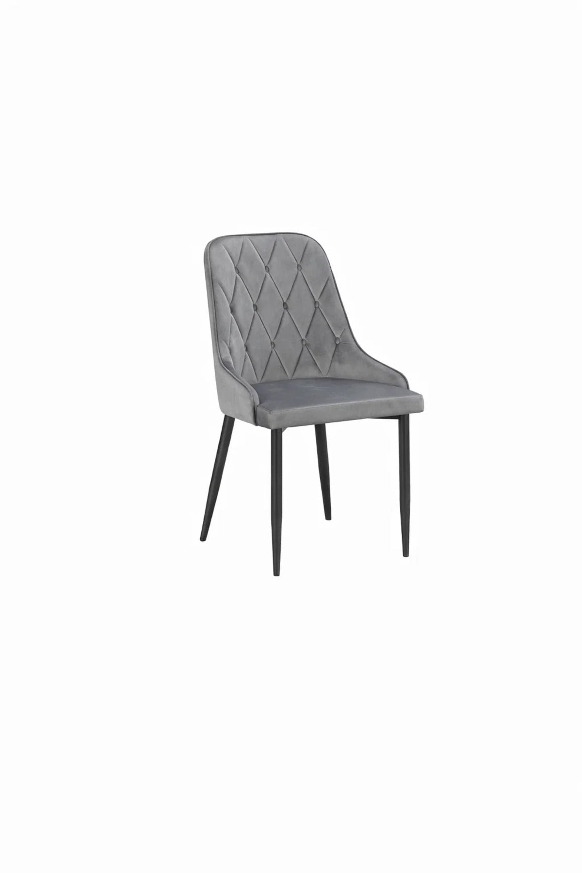 Modern Dark Grey Velvet Dining Chair Tufted Backrest Black Metal Legs Stylish Kitchen Seat Furniture
