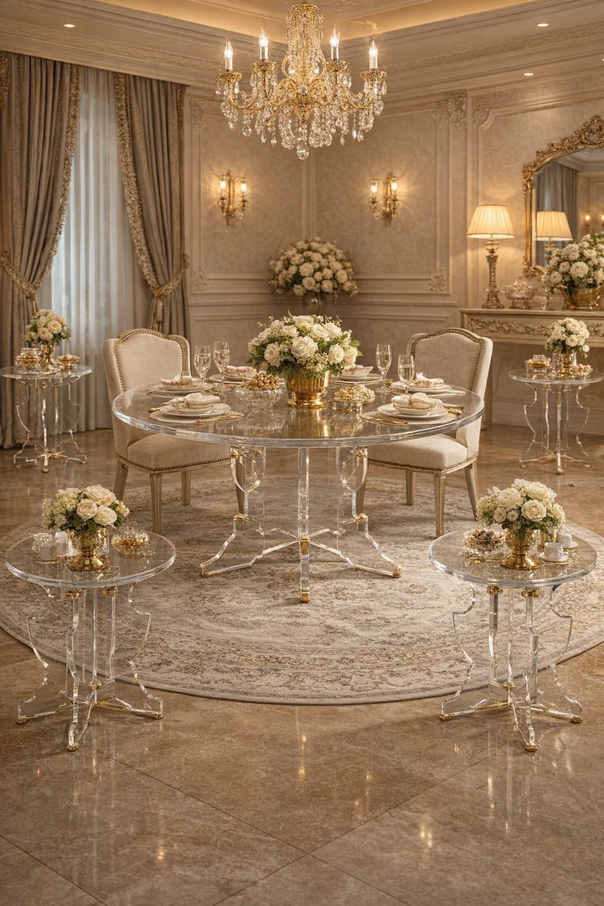 Transparent Acrylic Round Coffee Table Set with Four Side Tables Modern Luxury Living Room Decor
