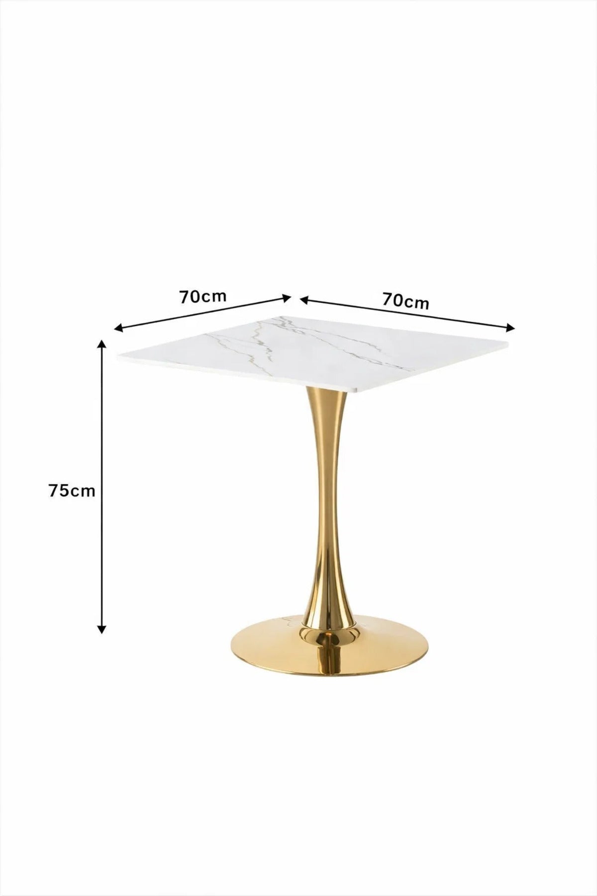 Square White Marble Style Caf≈Ω Table with Gold Base 70 _ 70 _ 75 cm