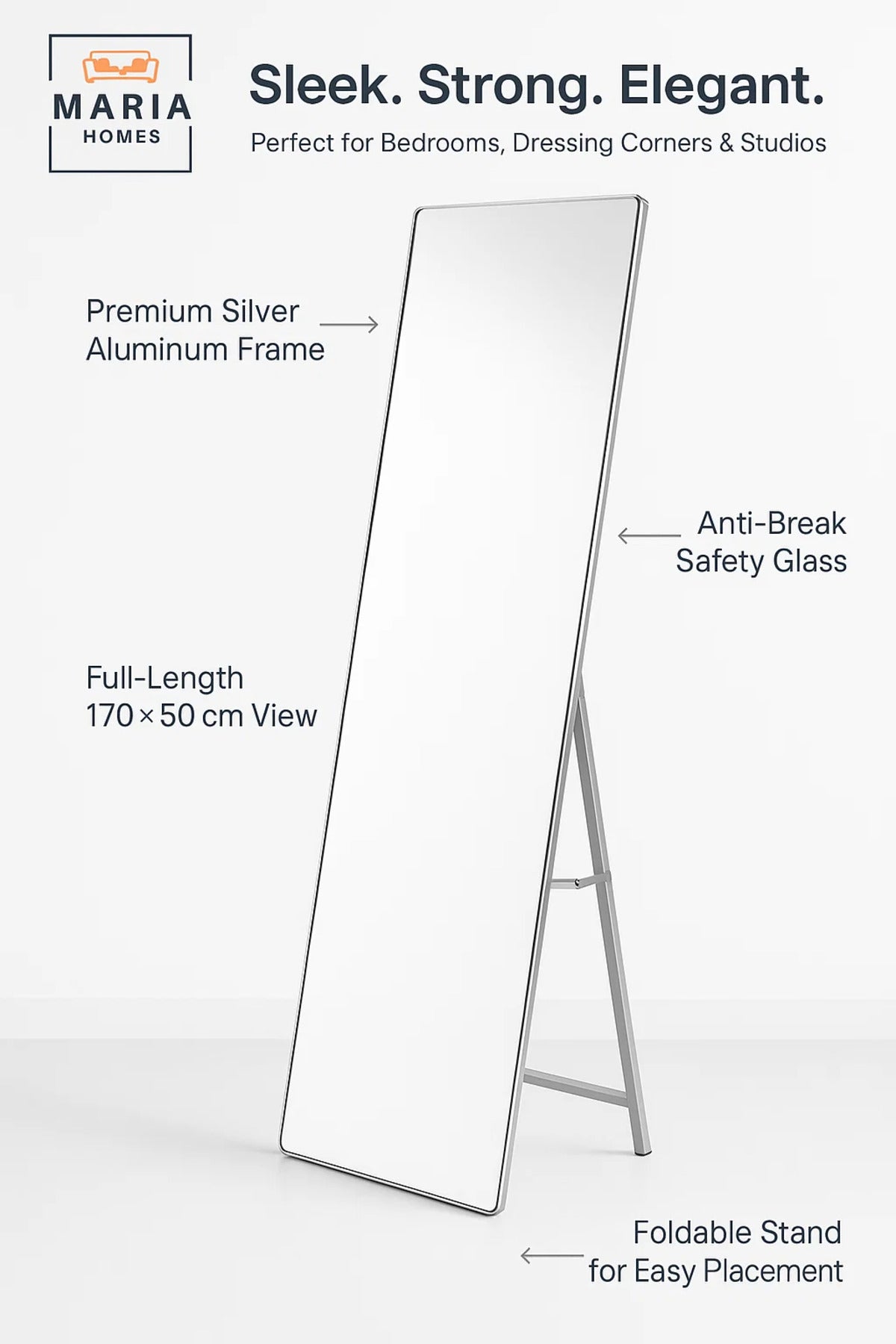 Full Length Silver Frame Standing Floor Mirror for Bedroom Dressing Room D≈Ωcor 170x50